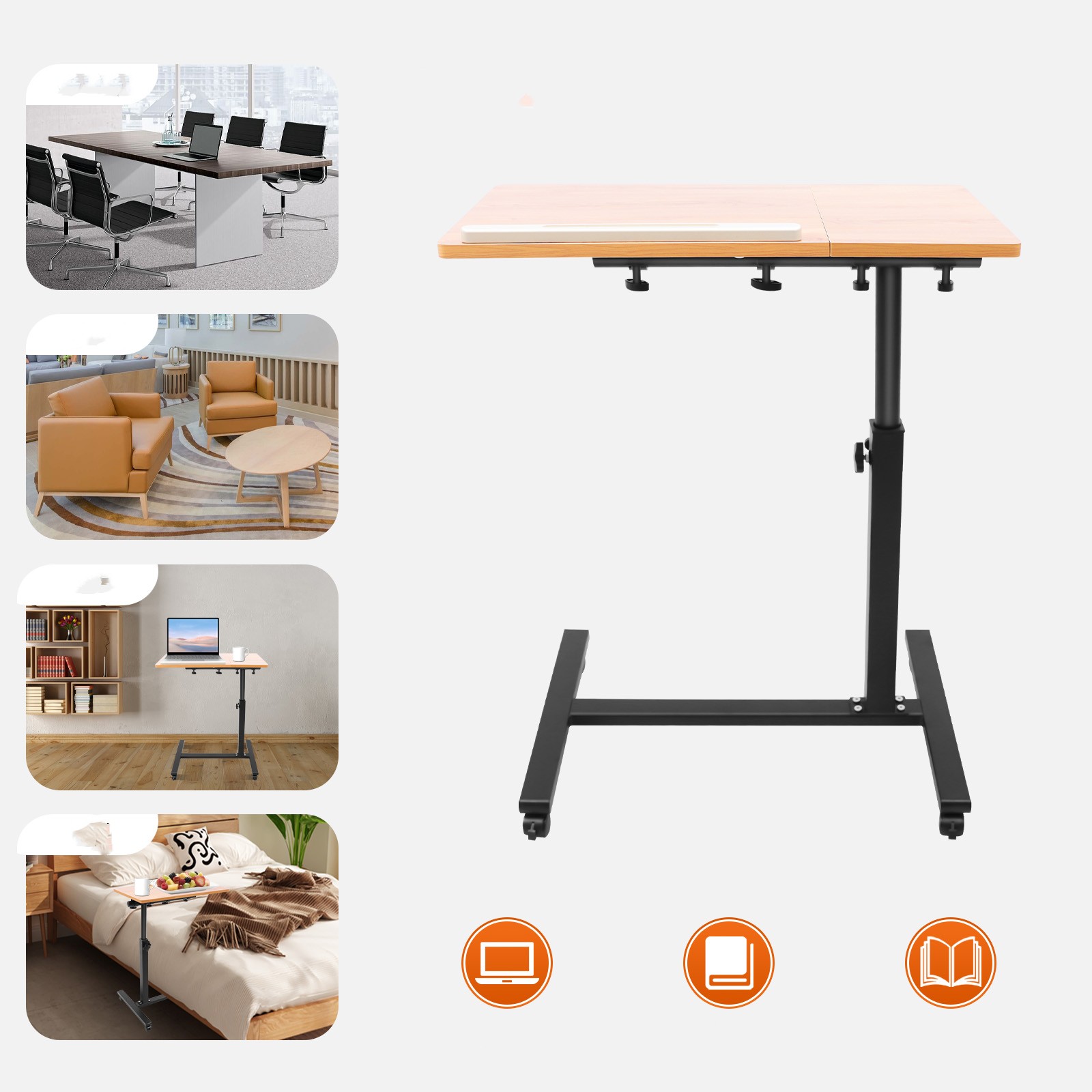 Desk Setup Notebook - モバイルラップトップテーブル 調整可能 360度回転 ° 回転式コンピュータモバイルスタンド、傾斜可能なトップ付きローリングラップトップスタンド 58-90cm