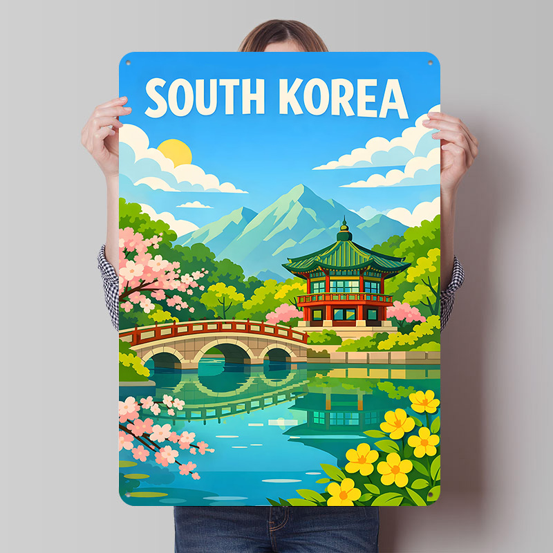 Desk Setup Art - 韓国旅行ポスターカスタマイズされたヴィンテージメタルサインウォールアートレトロブリキプラークセットアップ装飾デスク装飾カスタムプレート