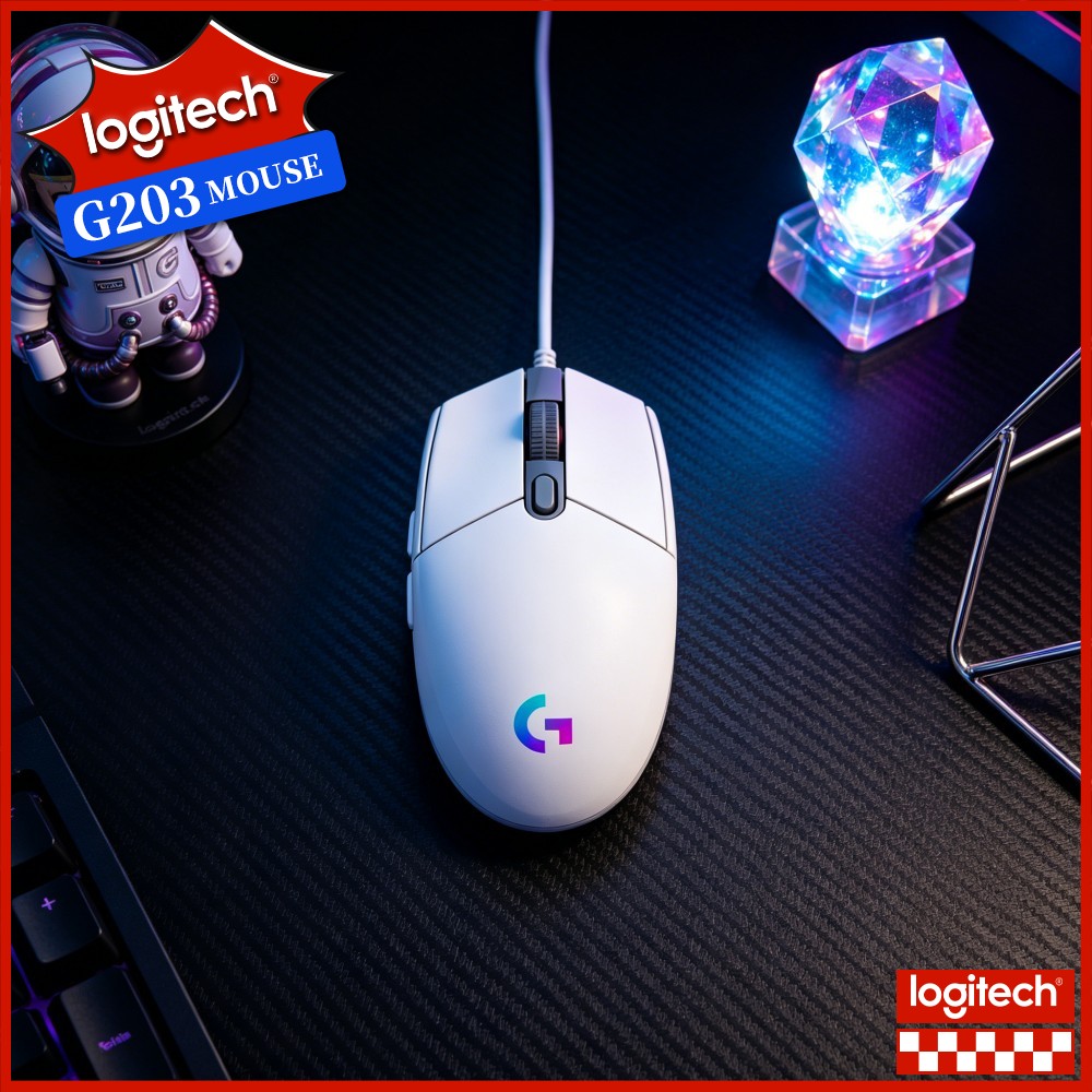 Logitech Mouse G203 - ロジクール G203 有線ゲーミングマウス、素早いボタンクリック、調整可能なRGBモード、快適な手のフィット感、デスクトップ・オフィス用USB接続