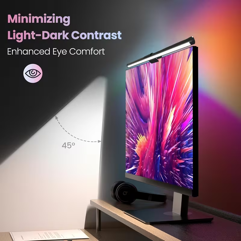 Desk Setup Lighting - モニターライトバー LEDコンピュータースクリーン吊り下げライト RGB雰囲気テーブルランプ 無段階調光可能 仕事 学習
