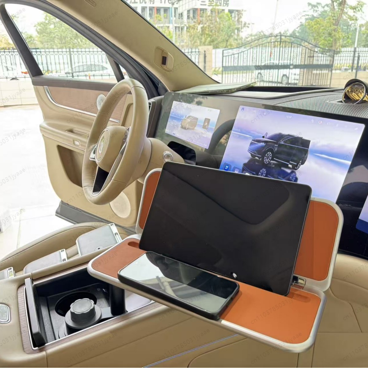 Desk Setup Notebook - 新型車用折りたたみ式トレイテーブル、後部座席運転者向けポータブルラップトップデスク＆スマホホルダー