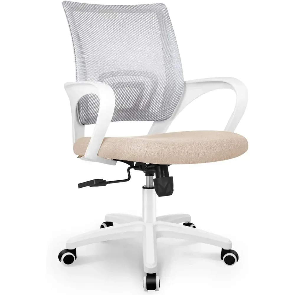 Desk Setup Height - NEO CHAIR オフィスコンピューターチェア 人間工学に基づいたミッドバックメッシュデスクチェア、ベージュ | 通気性のあるメッシュバック、ランバーサポート、高さ調整機能、スムーズな回転キャスター付き、ホームオフィス、学習、ゲームセットアップに最適