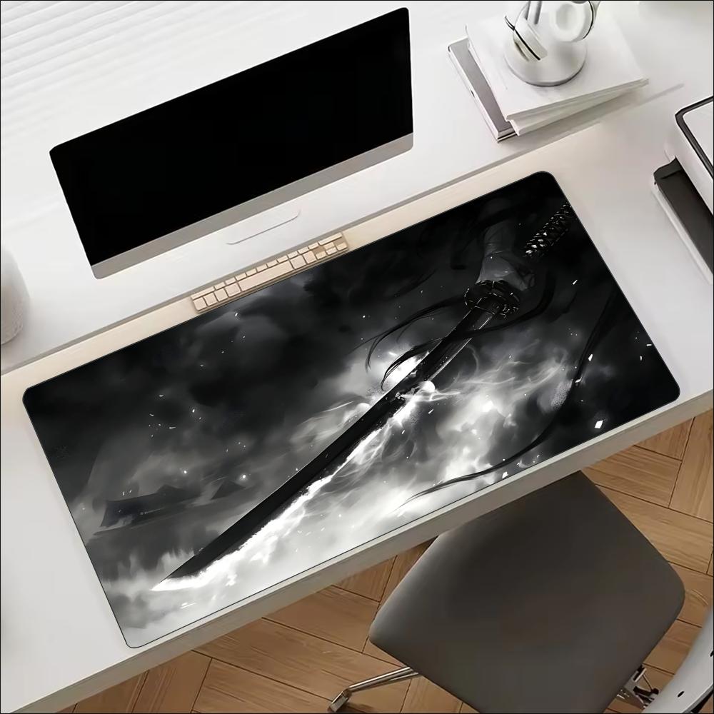 Desk Setup For Work - デスクマット 日本の侍の刀柄プリント ステッチエッジ 滑り止めゴム製マウスパッド ゲーミング、仕事、自宅、ノートパソコンデスクセットアップ用