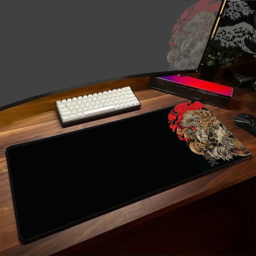 Desk Setup Art - 黒デスクマウスパッド ONI 大型ゲーマーマットビッグマウスパッドゲーミングアートキーボードセットアップアクセサリーマット 1200x550 マウスパッド