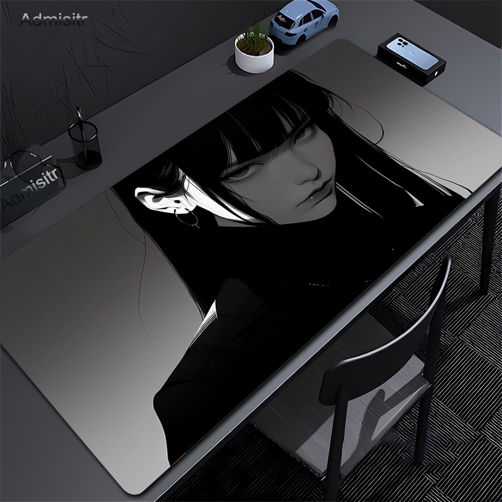 Desk Setup Dark - 黒アニメダークガールテーブルマット大型マウスパッドオフィスキーボードエッジロックデスクマットゲームアクセサリーノンスリップマウスパッド Xxl