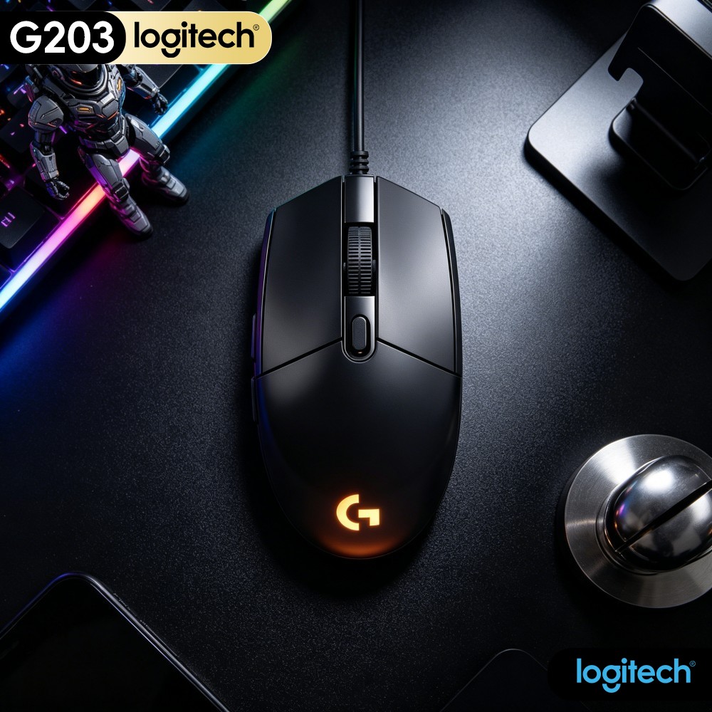 Logitech Mouse G203 - ロジクール G203 有線ゲーミングマウス ラバー製滑り止めベース 鮮やかなRGB レスポンシブなクリックキー