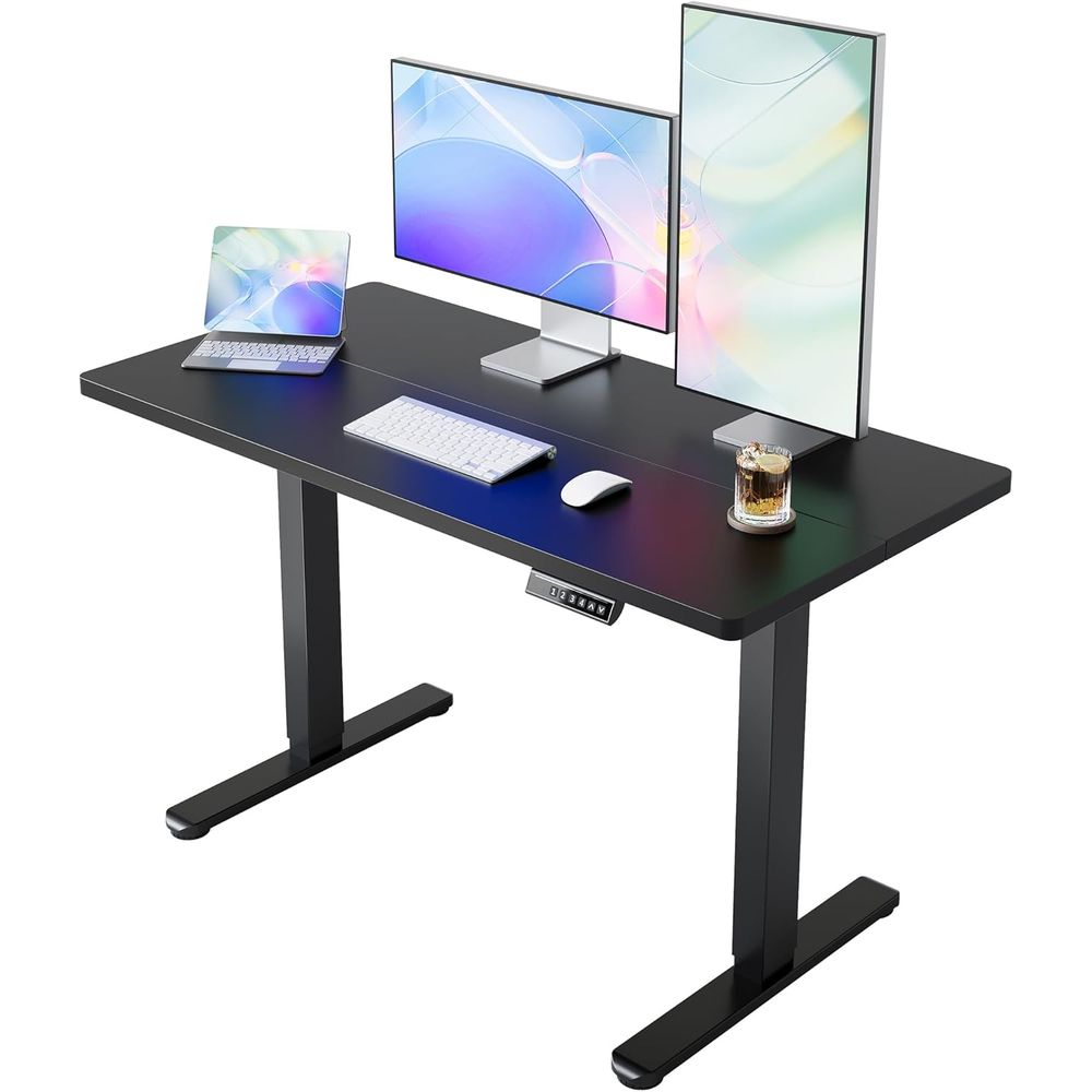 Work Desk Home Setup - 55 x 28インチ電動昇降デスク、高さ調節可能、4つのメモリ高さ設定、座って立って使えるデスク、または自宅オフィス＆コンピューターワークステーション
