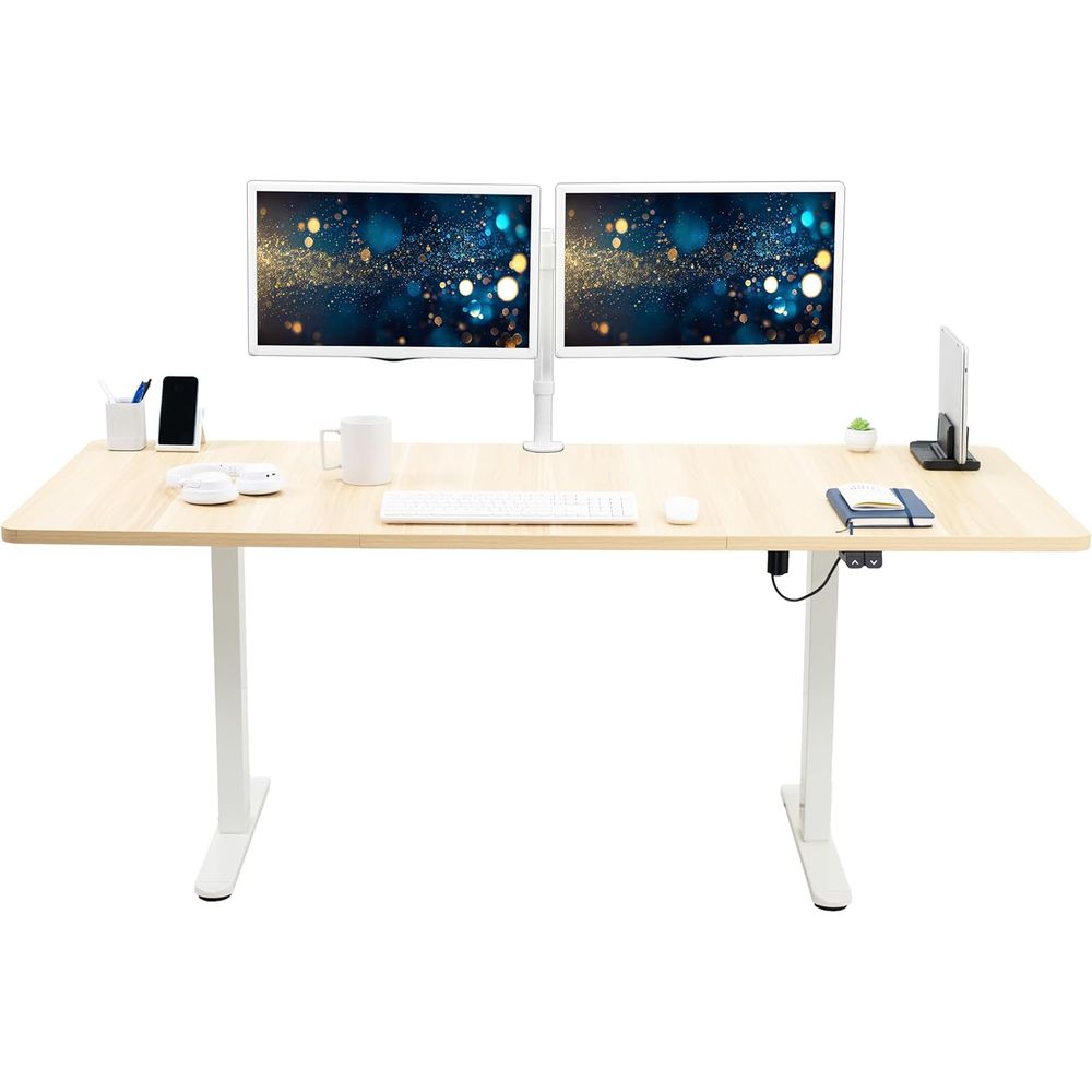 Desk Setup Height - 電動71 x 30インチスタンディングデスク、高さ調節可能、ライトウッドトップホワイト、家庭用およびオフィス家具セット、DESK-KIT-0W7C