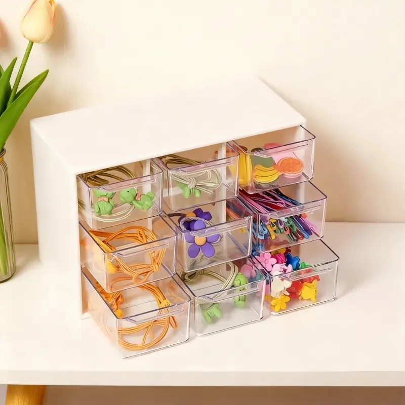 Desk Drawer Unit - ビーズ材料収納ボックス。 9グリッド引き出し式収納ボックスは積み重ね可能です。 ドレッシングテーブルとオフィス用のメイクアップオーガナイザー