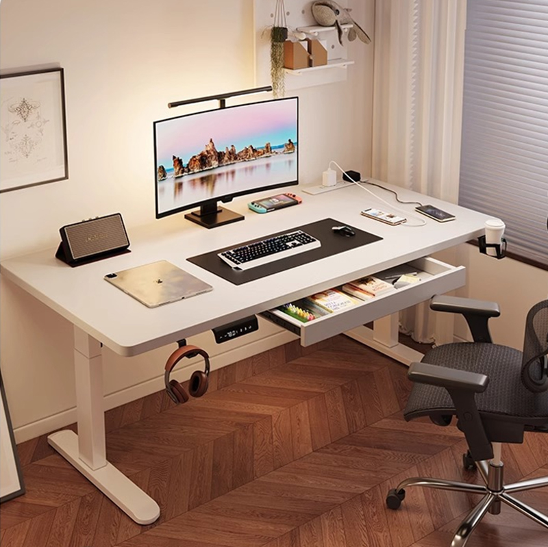 Desk Setup Height - モダンな鉄製デュアルモーター電動スタンディングデスク、高さ調節可能な人間工学に基づいたデザイン、自宅/寝室オフィスでのデュアルモニターセットアップに最適