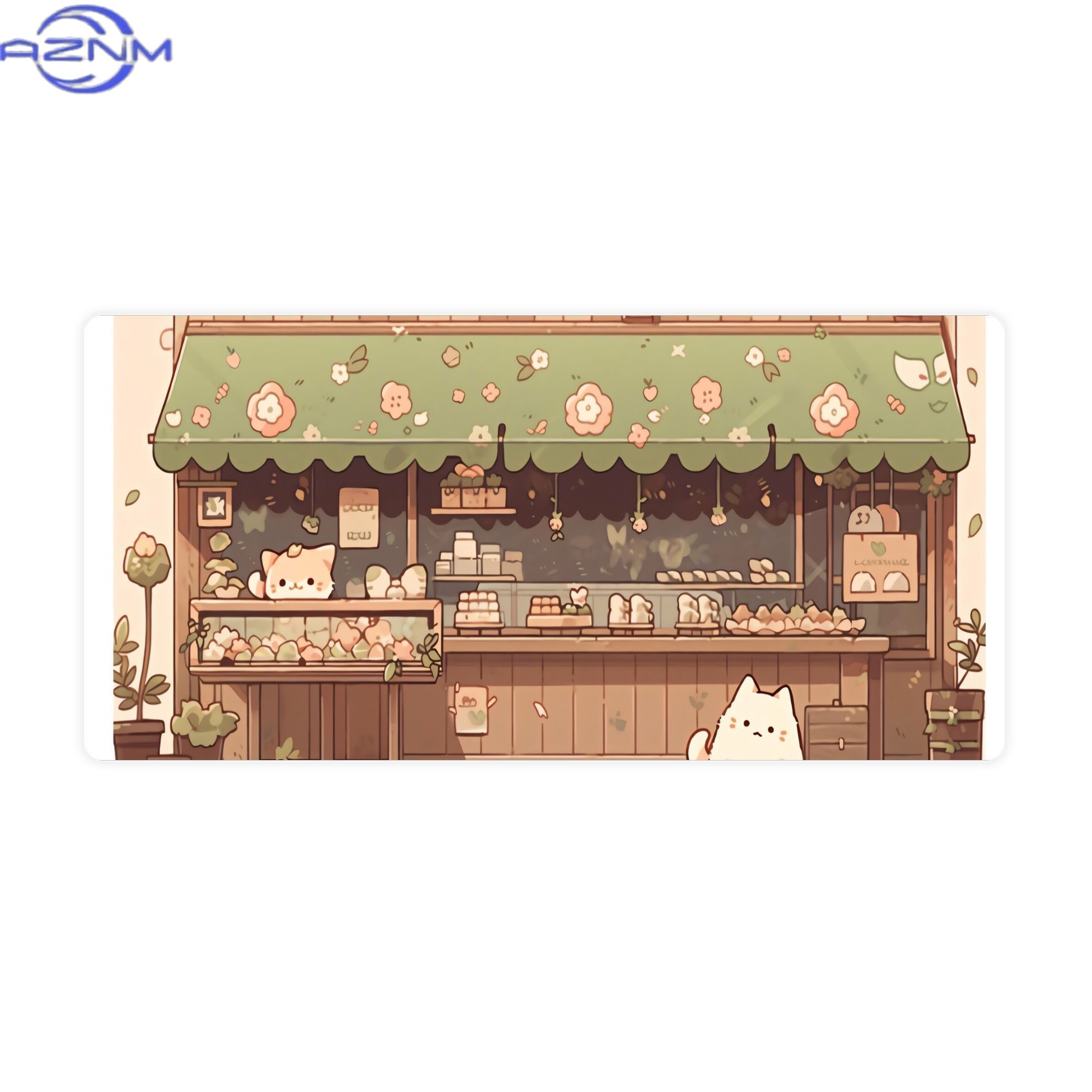 Desk Setup Streaming - Cat Bakery Aesthetic Green Shopの大型デスクマットは、ゲームやストリーミングステーションに最適で、あなたのセットアップに際立つ存在感を加えます。