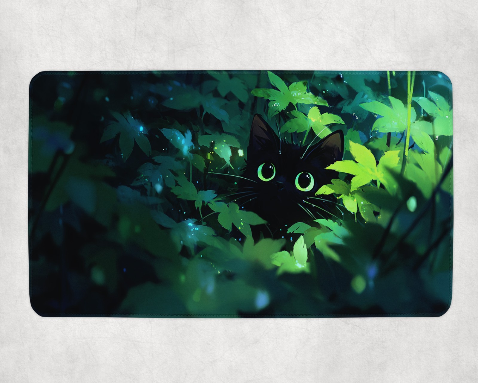 Desk Setup Art - 黒猫 MTG プレイマット用グリーンフォレストファンタジーアート 14x24 マウスパッドゲーマーオフィスデスクアクセサリーセットアップデスクマットマウスパッド