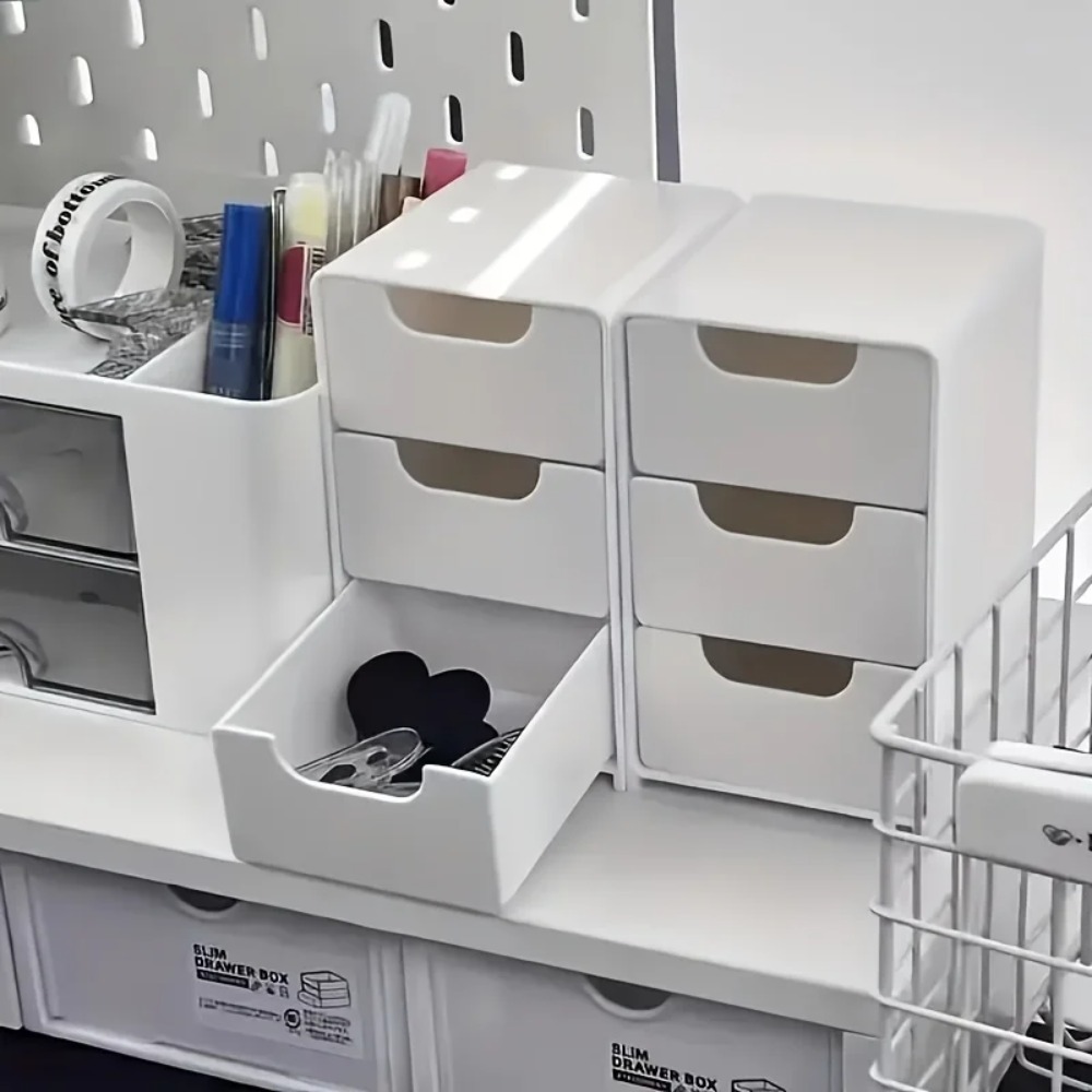 Desk Drawer Unit - 引き出し付きシックな3段デスクオーガナイザー - オフィス用品、ジュエリー、化粧品の収納に最適 - ポータブル仕切りボックス
