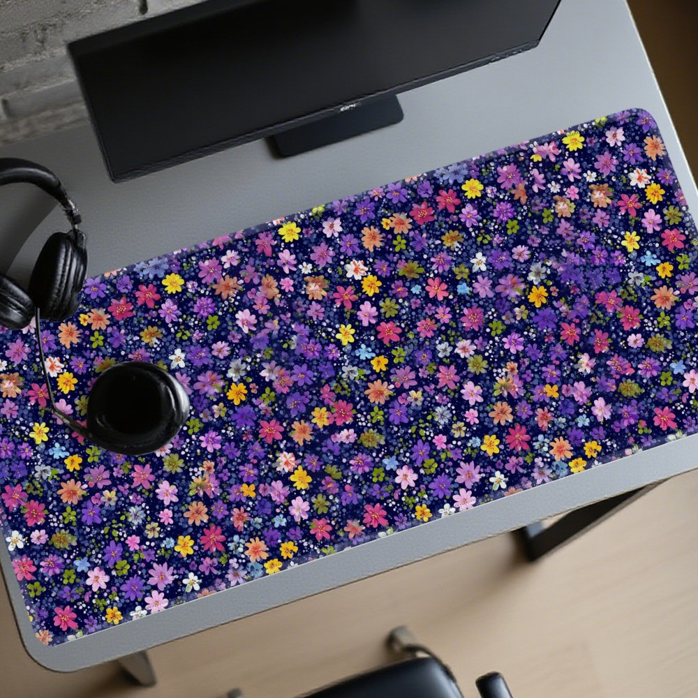Desk Setup Dark - 花柄デスクマット 大型 ダーク系 ゴム製ゲーミングマウスパッド オフィスコンピューターセットアップ用