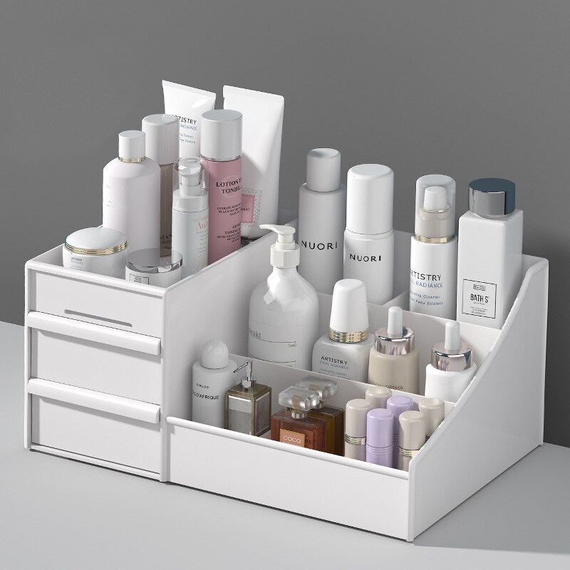 Desk Drawer Unit - 1個入り 白色プラスチック製メイクアップ収納ボックス 引き出し付き 寮用化粧品 スキンケア用品 収納棚