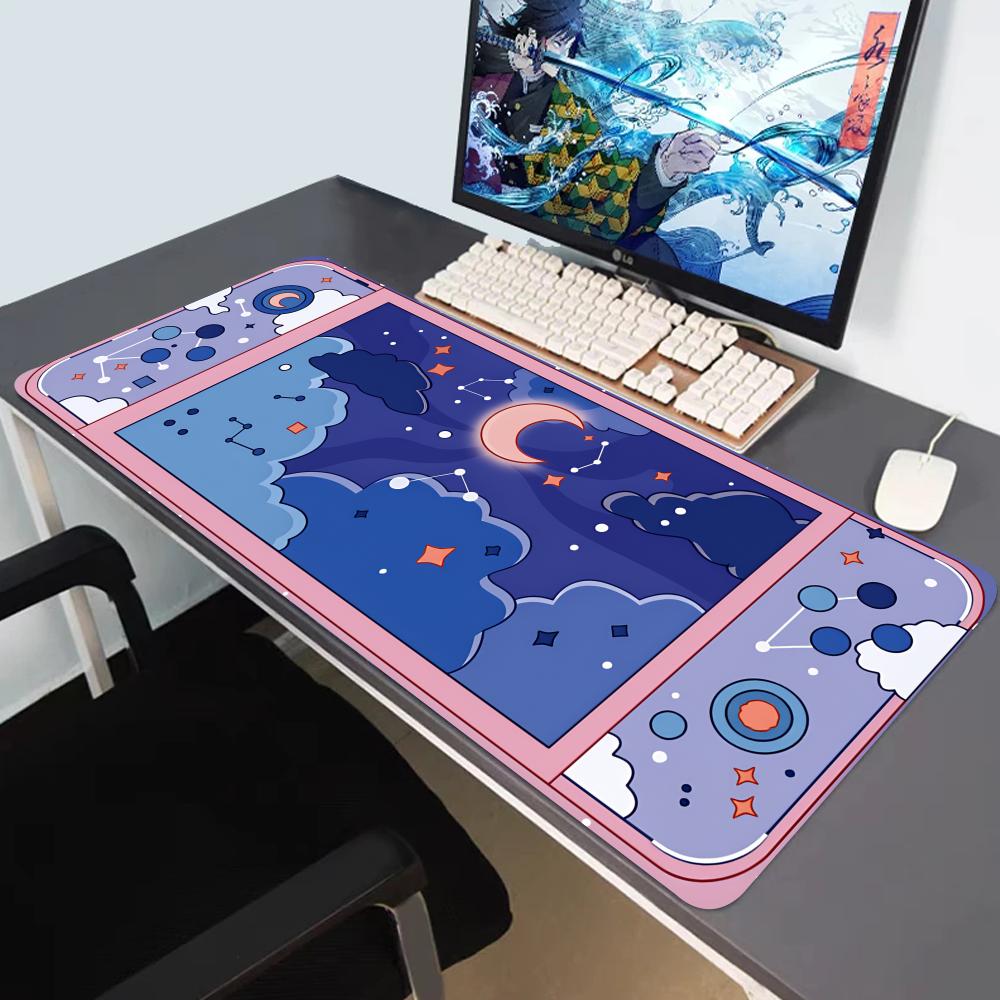 Desk Setup Accessories Aesthetic - HYBXAXC 月と星の大型デスクマット かわいい美的マウスパッド かわいいスカイアートセットアップ ゲームアクセサリー マウスパッド