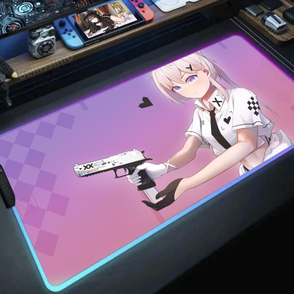 Desk Setup Rgb - 銃を持った少女アニメDIYゲーム用コンピューターマウスパッドRGBゲーミングデスクゲーミングケースXXLデスクトップセットアップゲーマー光るLEDコンピューター