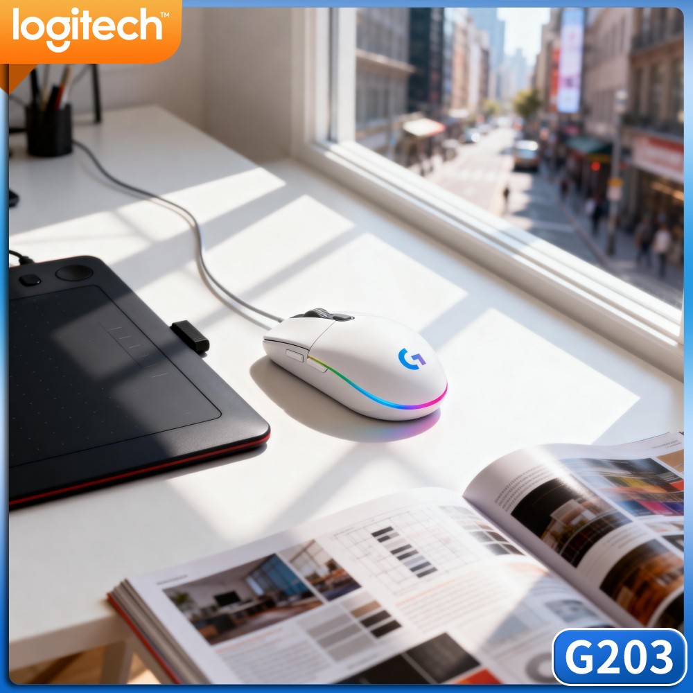 Logitech Mouse G203 - ロジクール G203 有線ゲーミングマウス 明るいRGB発光 レスポンシブなボタン 滑り止めベース
