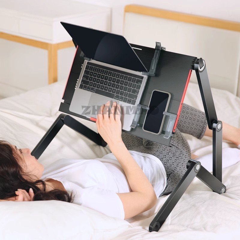 Desk Setup Notebook - ベッドに横たわる、ラップトップデスク、折りたたみ式タブレットスタンド、調節可能で移動可能、横たわるためのライティングデスクデスクテーブル