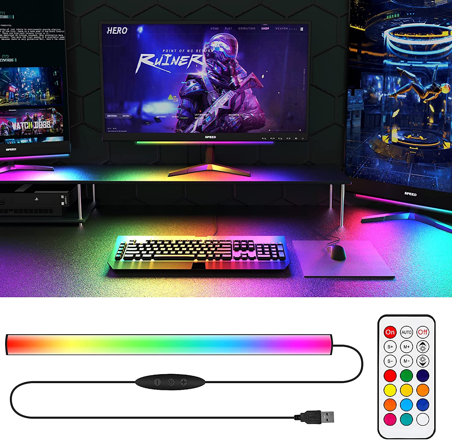 Desk Setup Rgb - アンダーモニターライトバー RGB Dreamcolor アンビエントネオンサイン リモコン付き ゲームルーム装飾用