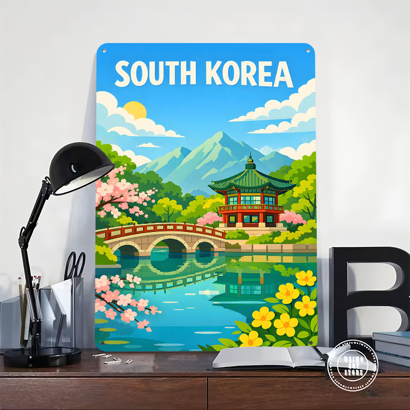 韓国旅行ポスターカスタマイズされたヴィンテージメタルサインウ - Desk Setup Art のレビューと価格
