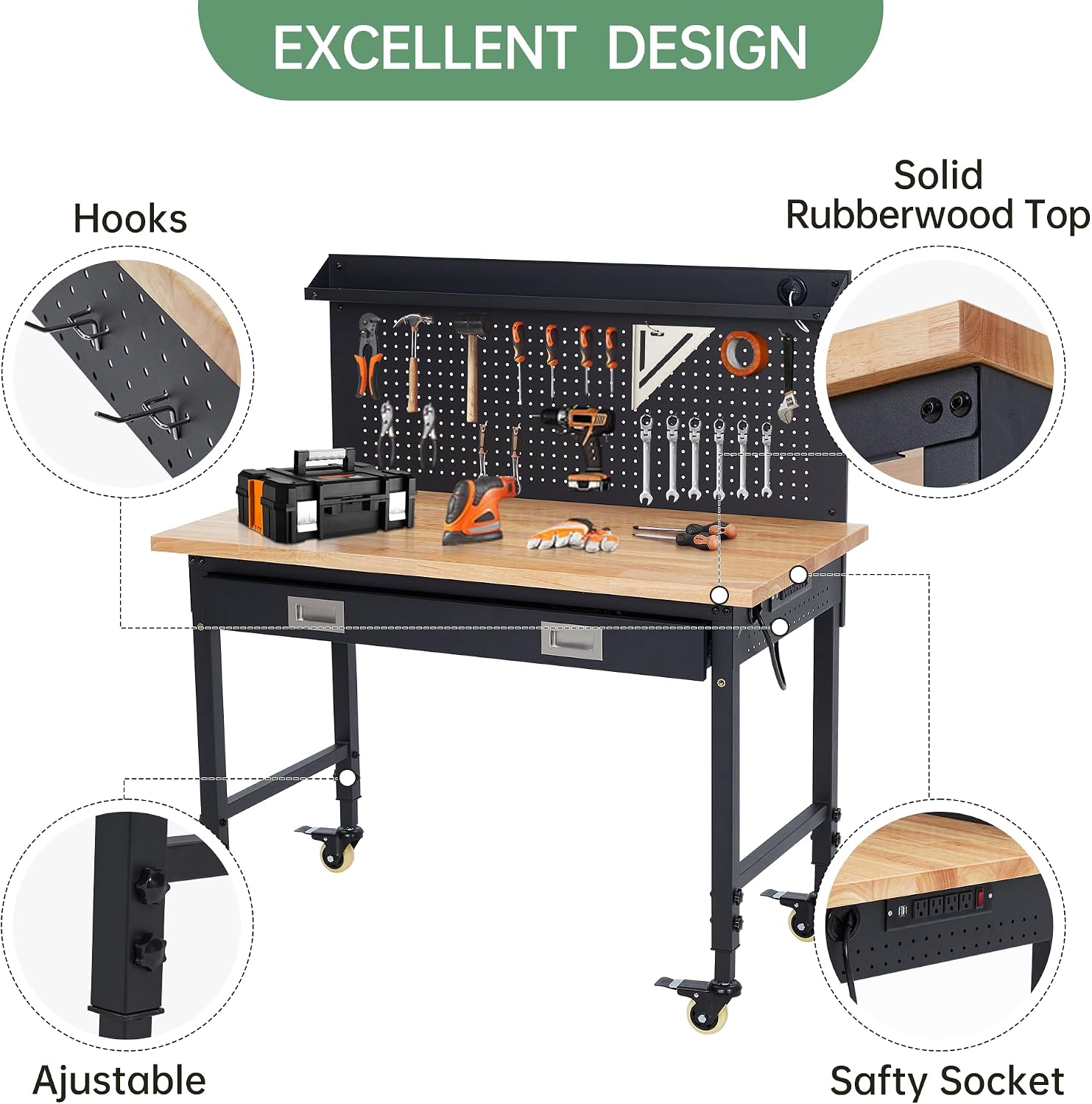 Tacleekii 48x24インチ 調節可能なワークベンチ - Desk Drawer Unit のレビューと価格