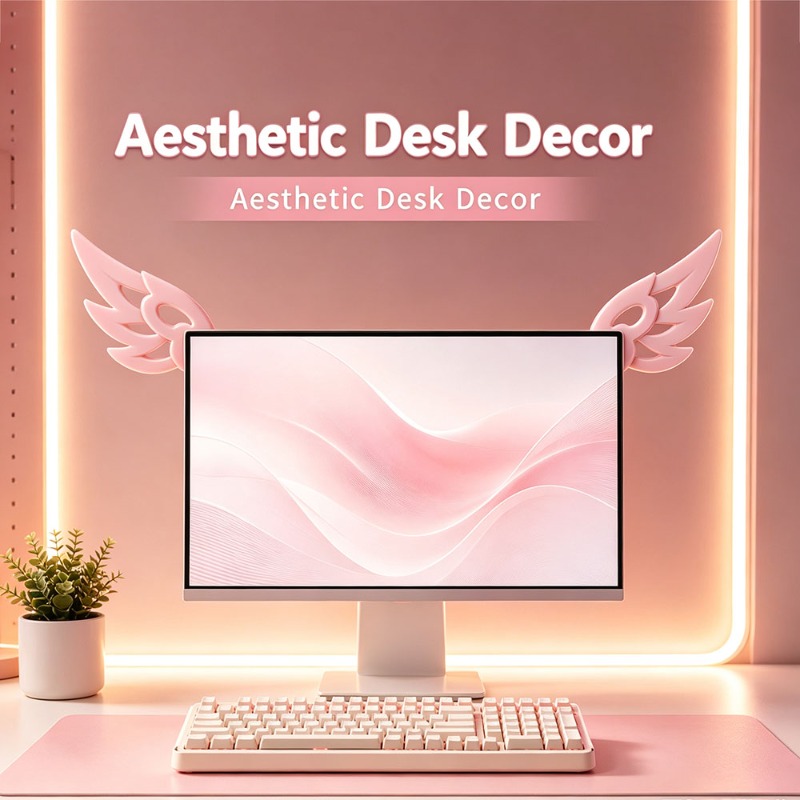 かわいい3Dウィングデコレーション、コンピューターモニター用 - Desk Setup Accessories Aesthetic のレビューと価格