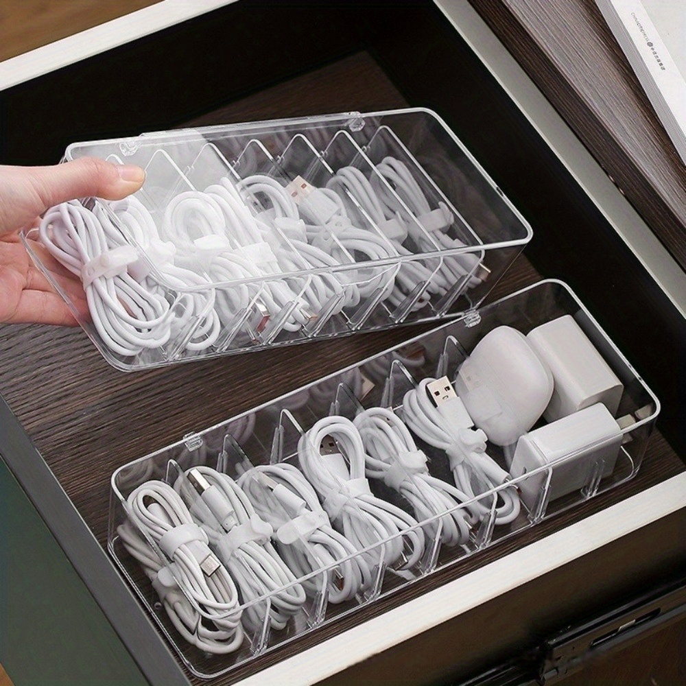 多機能ケーブルオーガナイザー、充電器やイヤホン用のタイ付き透 - Desk Drawer Unit のレビューと価格