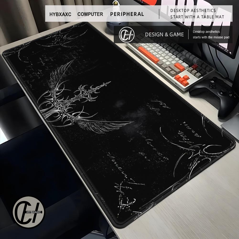ダークゴシッククロスウィング柄大型デスクマット、滑り止めゴム - Desk Setup Dark のレビューと価格