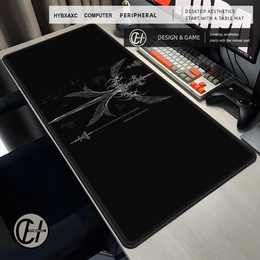 ダークゴシッククロスウィング柄大型デスクマット、滑り止めゴム - Desk Setup Dark のレビューと価格