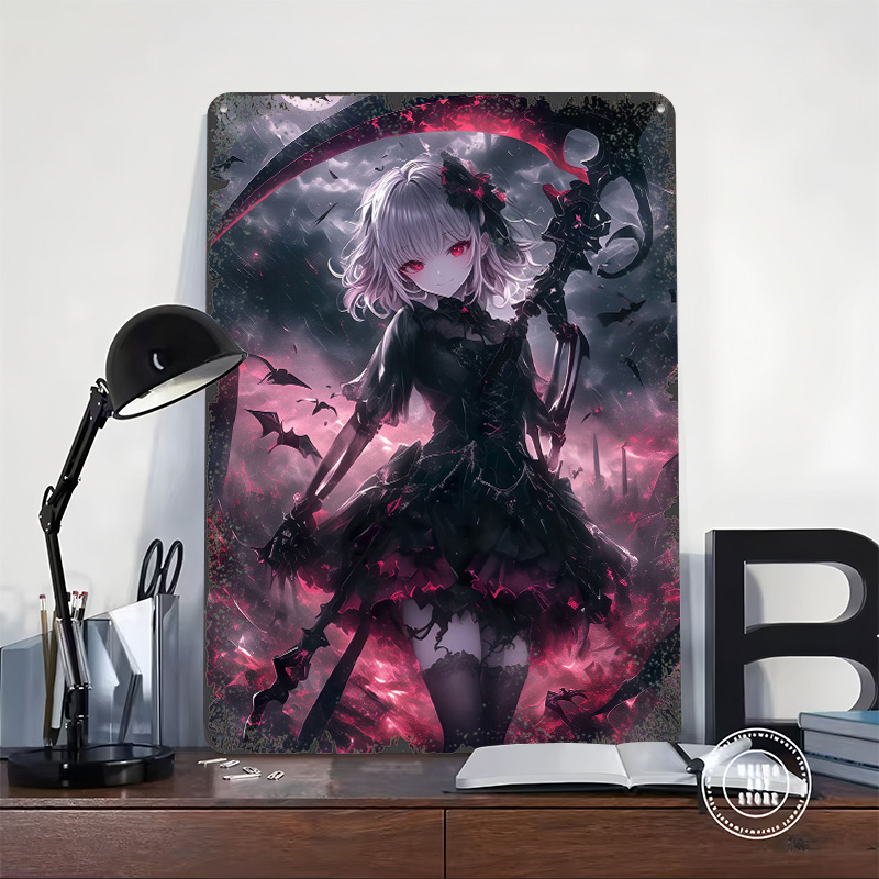悪魔死神少女ポスター カスタムウォールアート ヴィンテージメ - Desk Setup Art のレビューと価格
