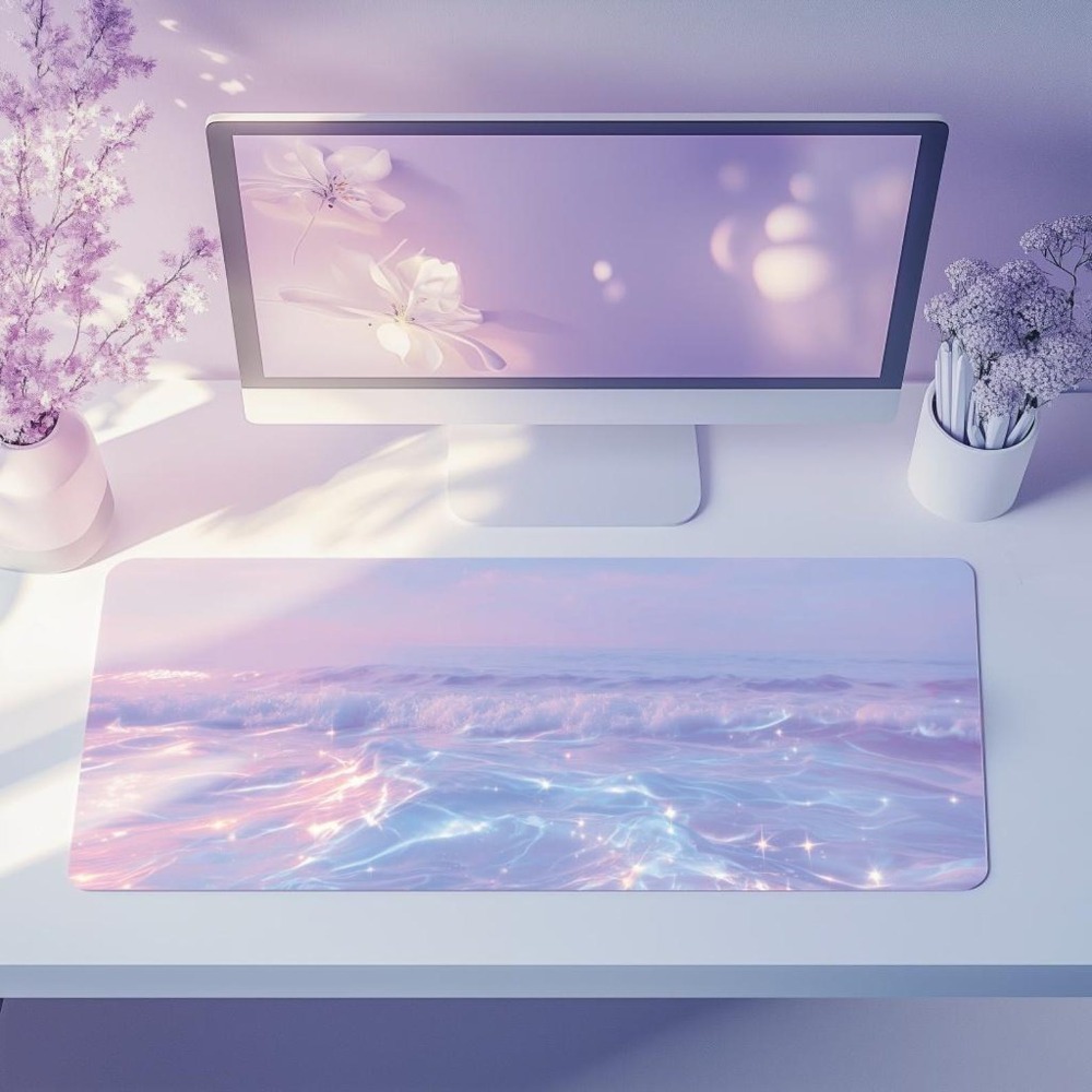 ゲーマー向けオーシャンカワイイ波模様デスクマット、ピンクのマ - Desk Setup Accessories Aesthetic のレビューと価格