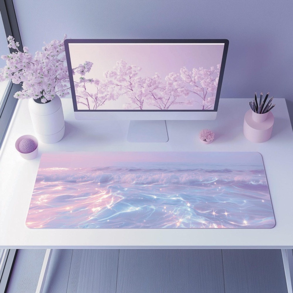 ゲーマー向けオーシャンカワイイ波模様デスクマット、ピンクのマ - Desk Setup Accessories Aesthetic のレビューと価格