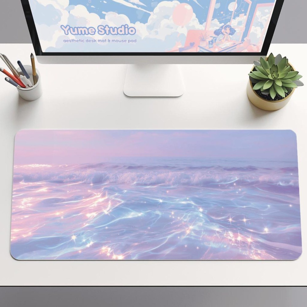 ゲーマー向けオーシャンカワイイ波模様デスクマット、ピンクのマ - Desk Setup Accessories Aesthetic のレビューと価格