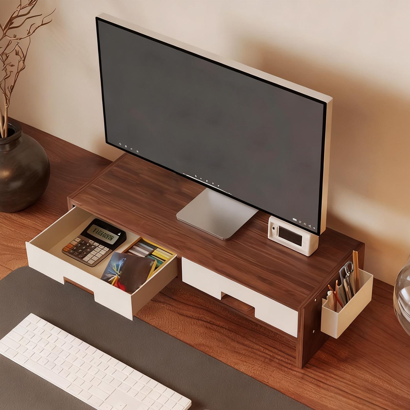 デスクモニタースタンドライザー ダブル引き出し 人間工学に基 - Desk Drawer Unit のレビューと価格