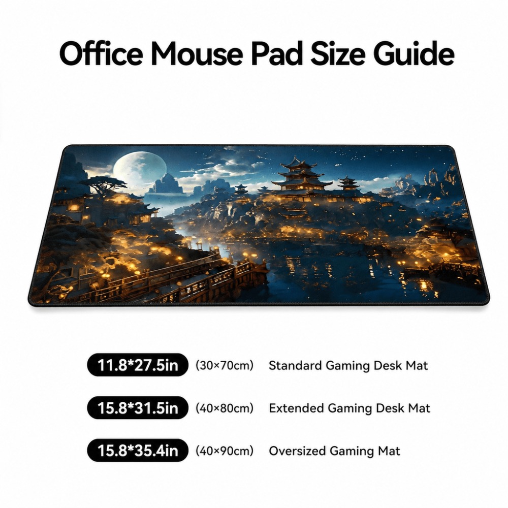 オリジナルのファンタジーな夜の街の月プリントの細長いテーブル - Desk Setup For Work のレビューと価格