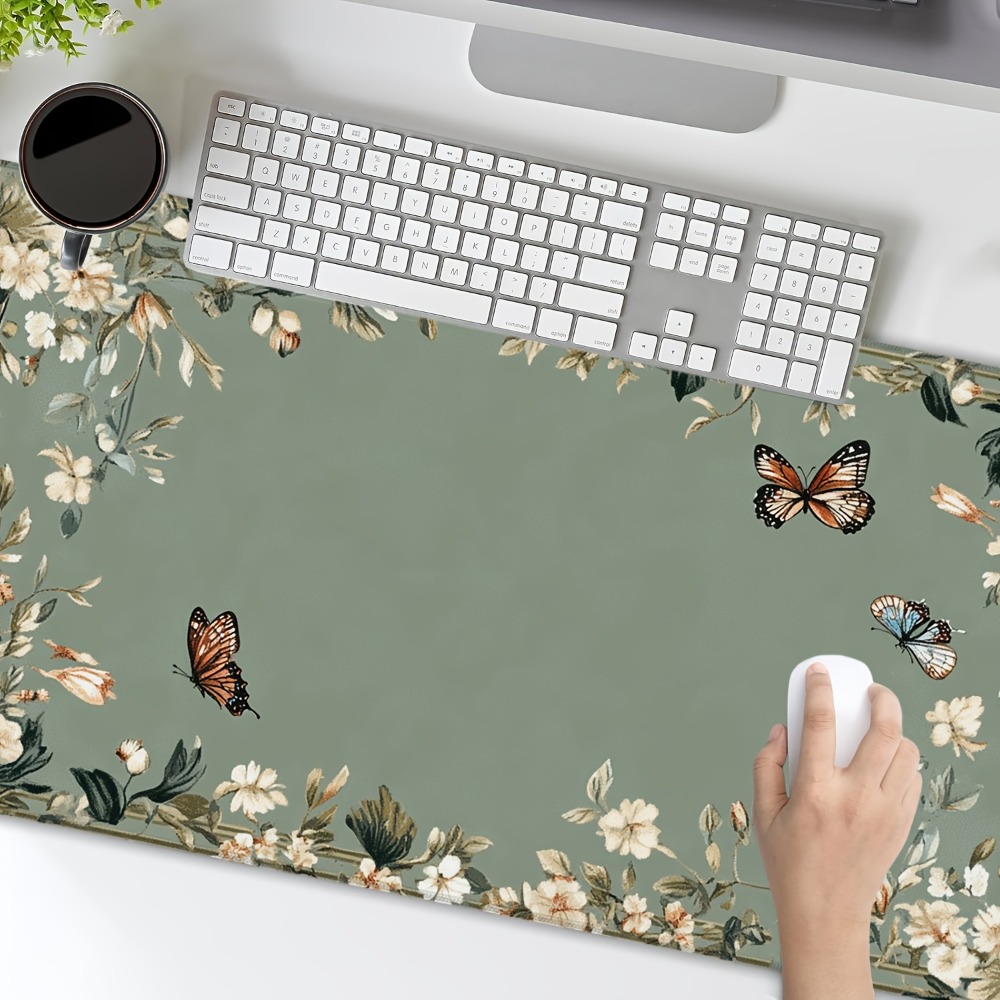 蝶の模様と緑の花柄の植物柄テーブルマット、デコレーションセッ - Desk Setup Art のレビューと価格