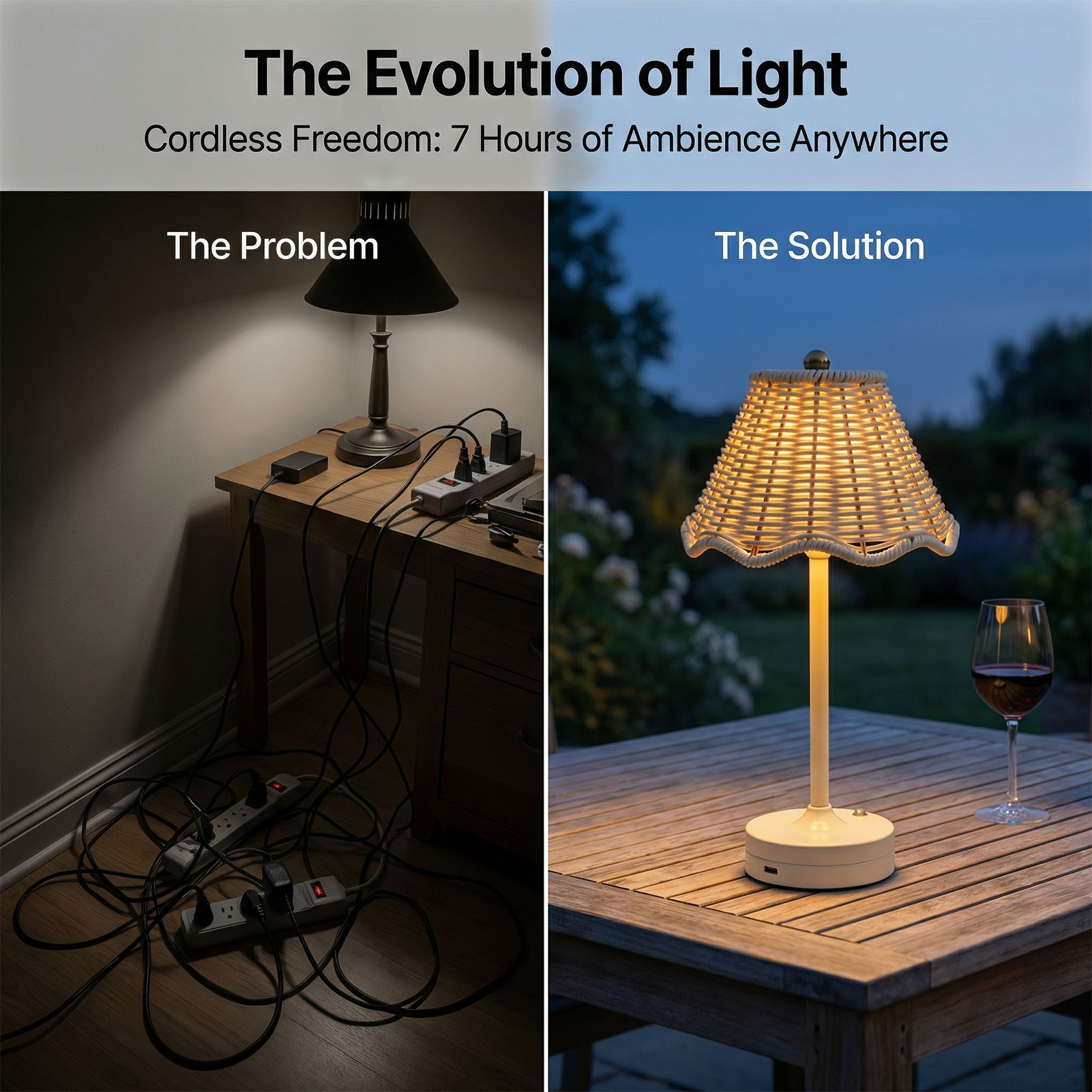 LED ヴィンテージ籐テーブルランプ 3 色コードレス籐シェ - Desk Setup Vintage のレビューと価格