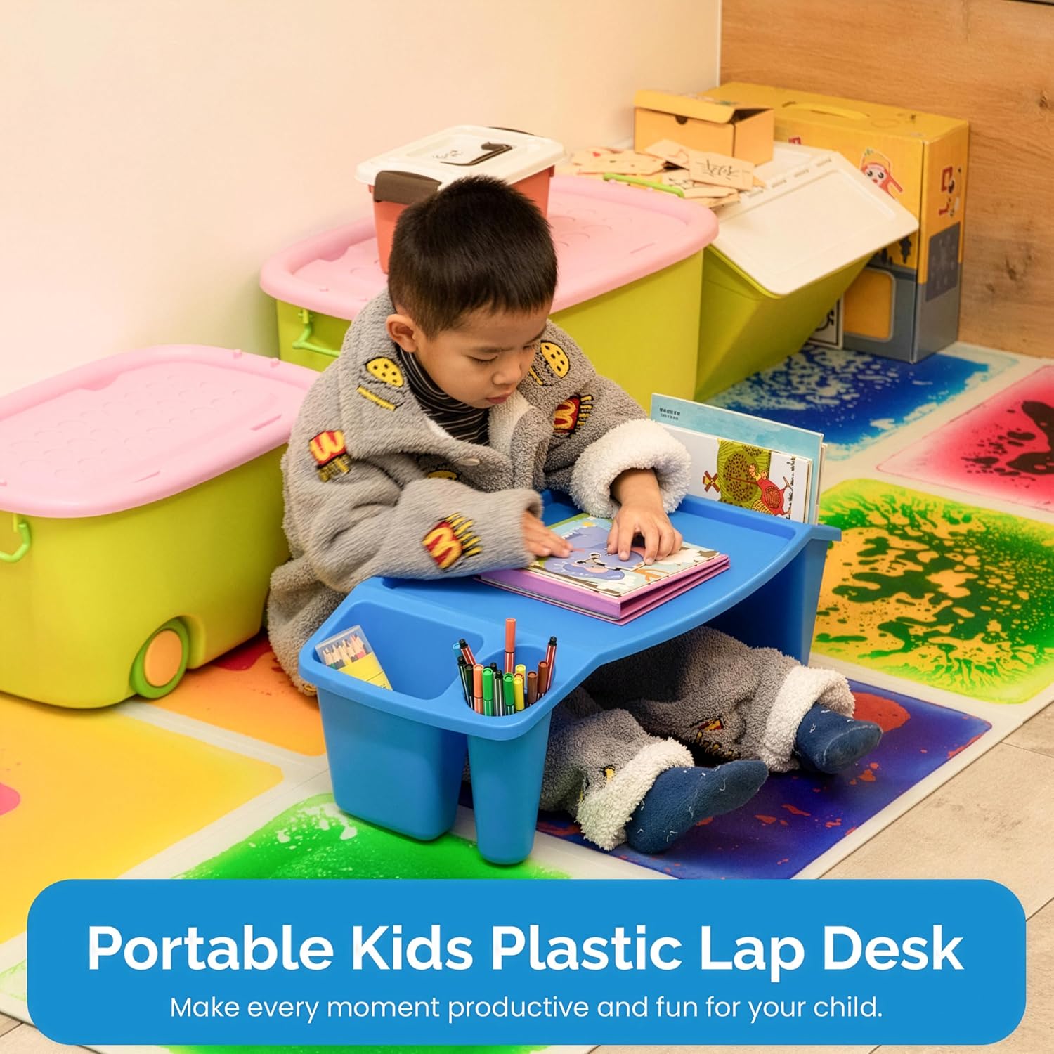 3個セットのポータブルラップデスク、クレヨン、マーカー、画材 - Desk Setup Art のレビューと価格