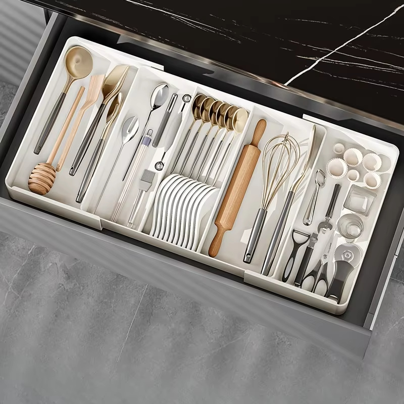 1pc キッチン引き出し格納式収納ボックス大容量仕分け収納ト - Desk Drawer Unit のレビューと価格