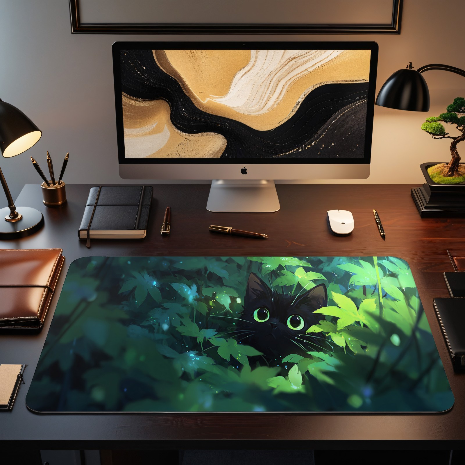 黒猫 MTG プレイマット用グリーンフォレストファンタジーア - Desk Setup Art のレビューと価格