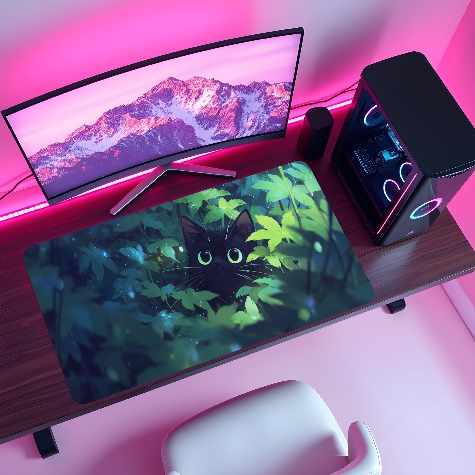 黒猫 MTG プレイマット用グリーンフォレストファンタジーア - Desk Setup Art のレビューと価格