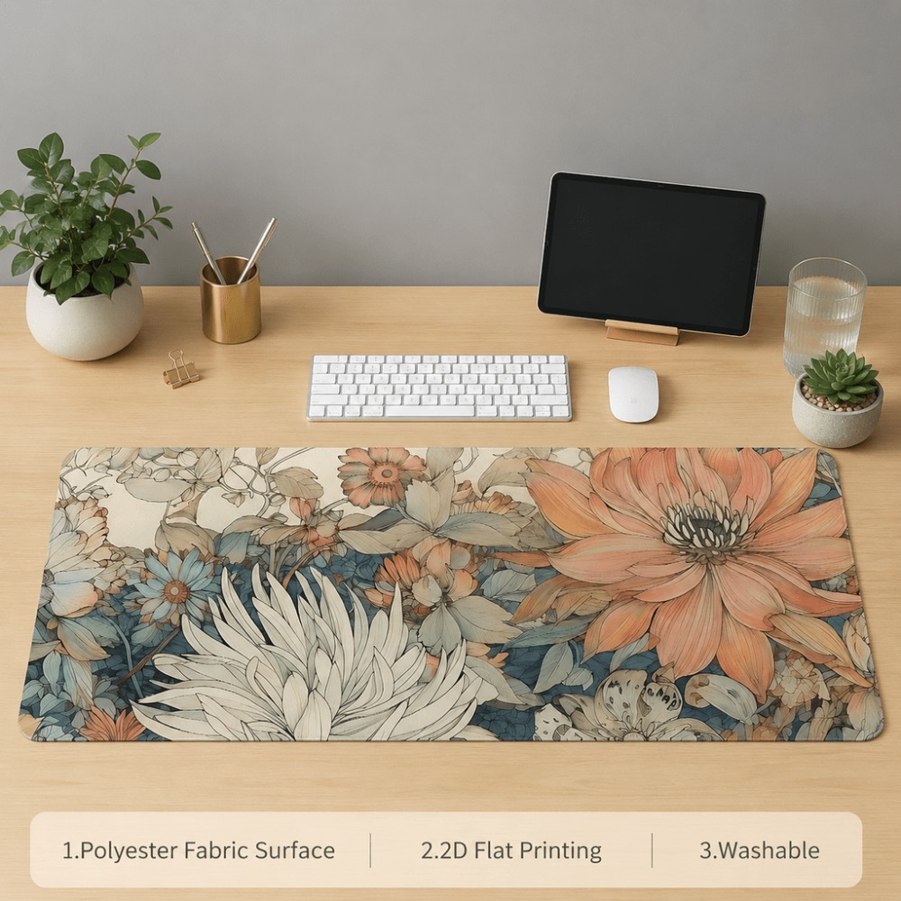 レトロな花柄のテーブルマット、植物や花のプリントが特徴で、女 - Desk Setup For Work のレビューと価格