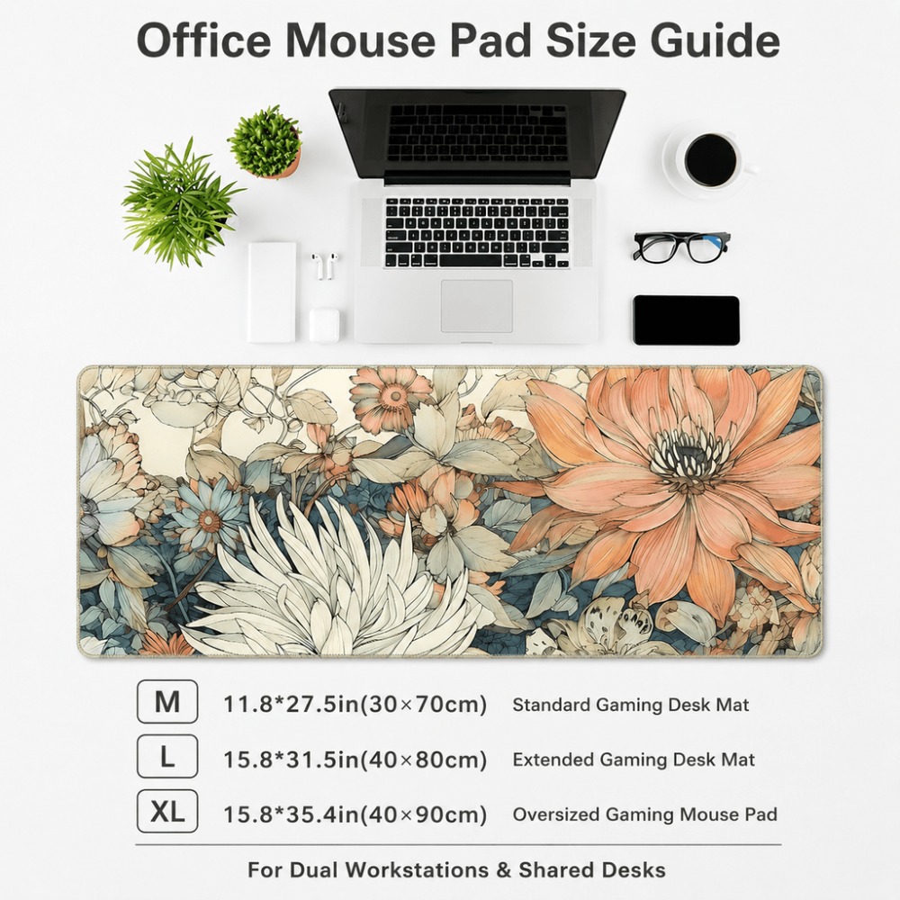 レトロな花柄のテーブルマット、植物や花のプリントが特徴で、女 - Desk Setup For Work のレビューと価格