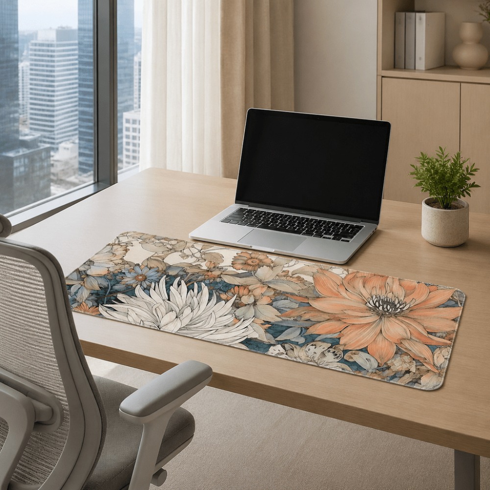 レトロな花柄のテーブルマット、植物や花のプリントが特徴で、女 - Desk Setup For Work のレビューと価格