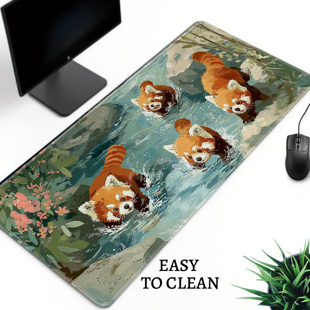 4匹のレッサーパンダが小川で遊ぶXXLデスクパッド、耐久性の - Desk Setup Streaming のレビューと価格