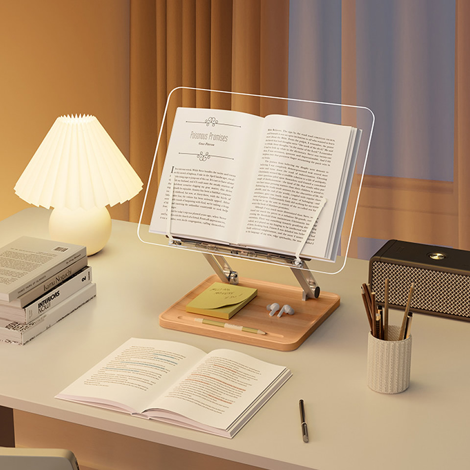 木製読書スタンド ライト付き 透明アクリル 多機能リフティン - Desk Setup Lighting のレビューと価格