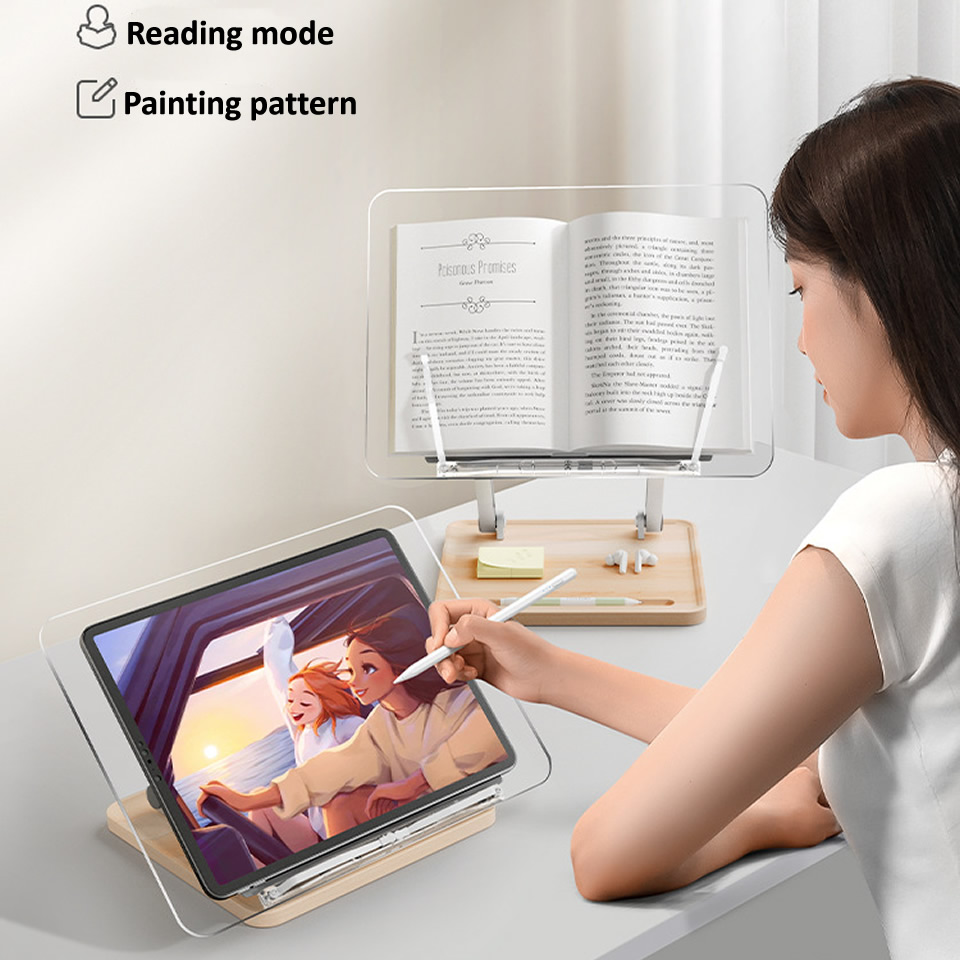 木製読書スタンド ライト付き 透明アクリル 多機能リフティン - Desk Setup Lighting のレビューと価格