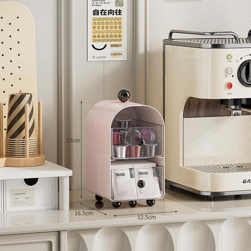 クリーミーカラーコーヒーカプセルオーガナイザー、2段引き出し - Desk Drawer Unit のレビューと価格