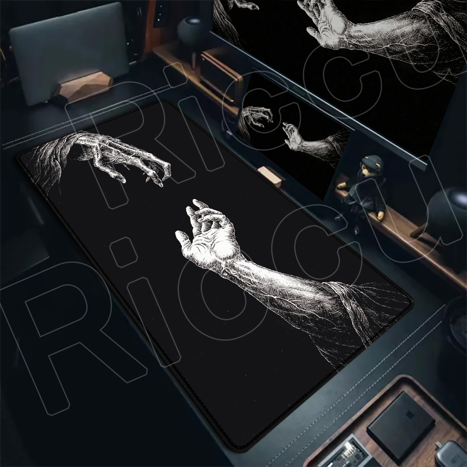 HD大型白黒XXLゴシックハンドアートマウスパッドPCゲーム - Desk Setup Art のレビューと価格